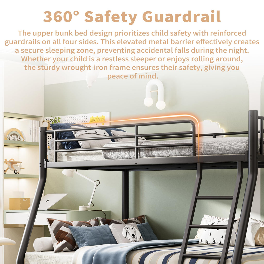 Twin Over Full Size Bunk Bed with Guardrail & Ladder A903083