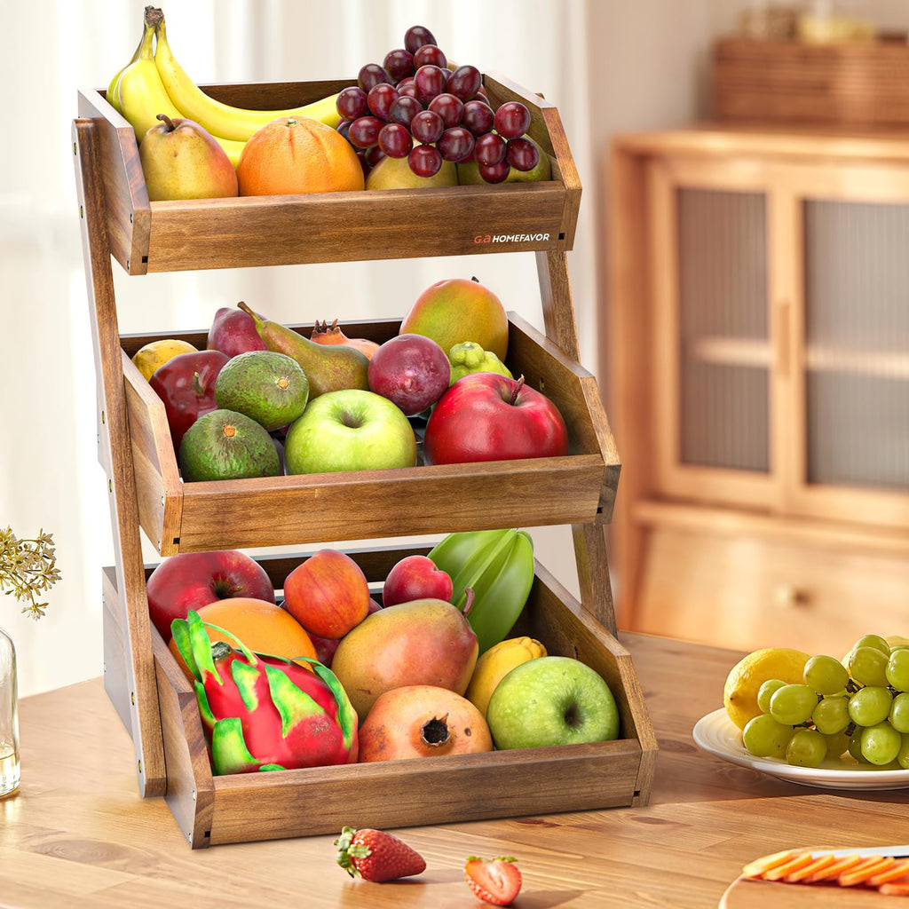 3-Tier Acacia Wood Fruit Basket S424