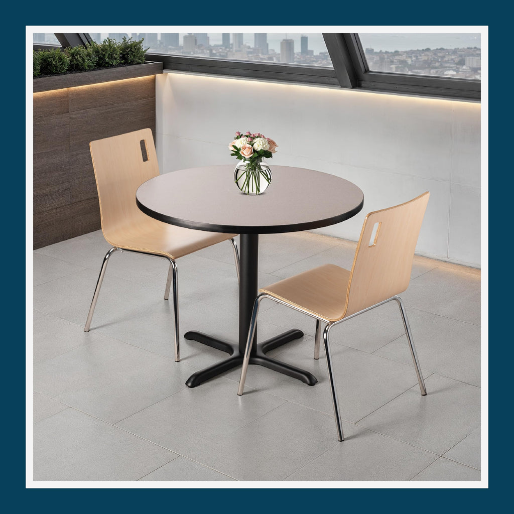 Round 36 in Diameter 30 in Dining Height Black Frame Gray Laminate Cafe Table I511374