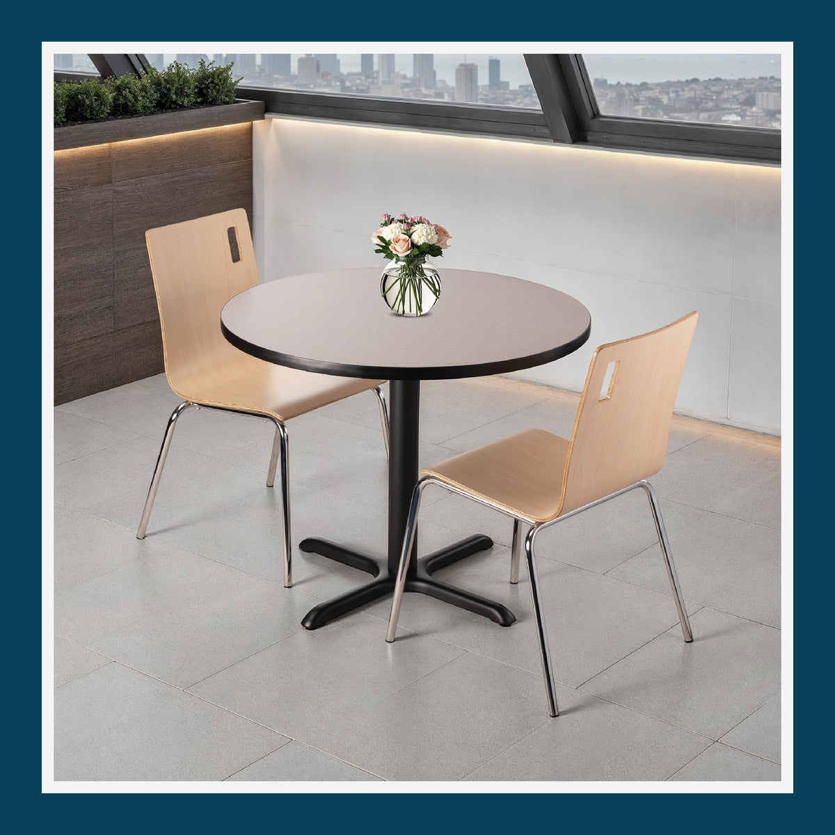 Round 36 in Diameter 30 in Dining Height Black Frame Gray Laminate Cafe Table I511374
