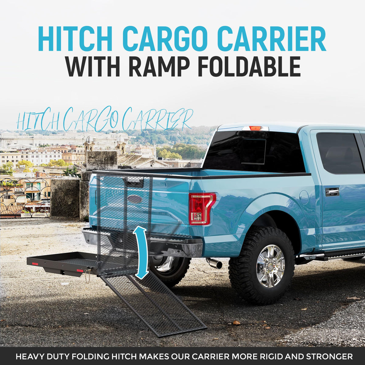 46.2 X 26.8 X 38.7 Inch Foldable Hitch Cargo Carrier with Ramp 500 Lbs L2719