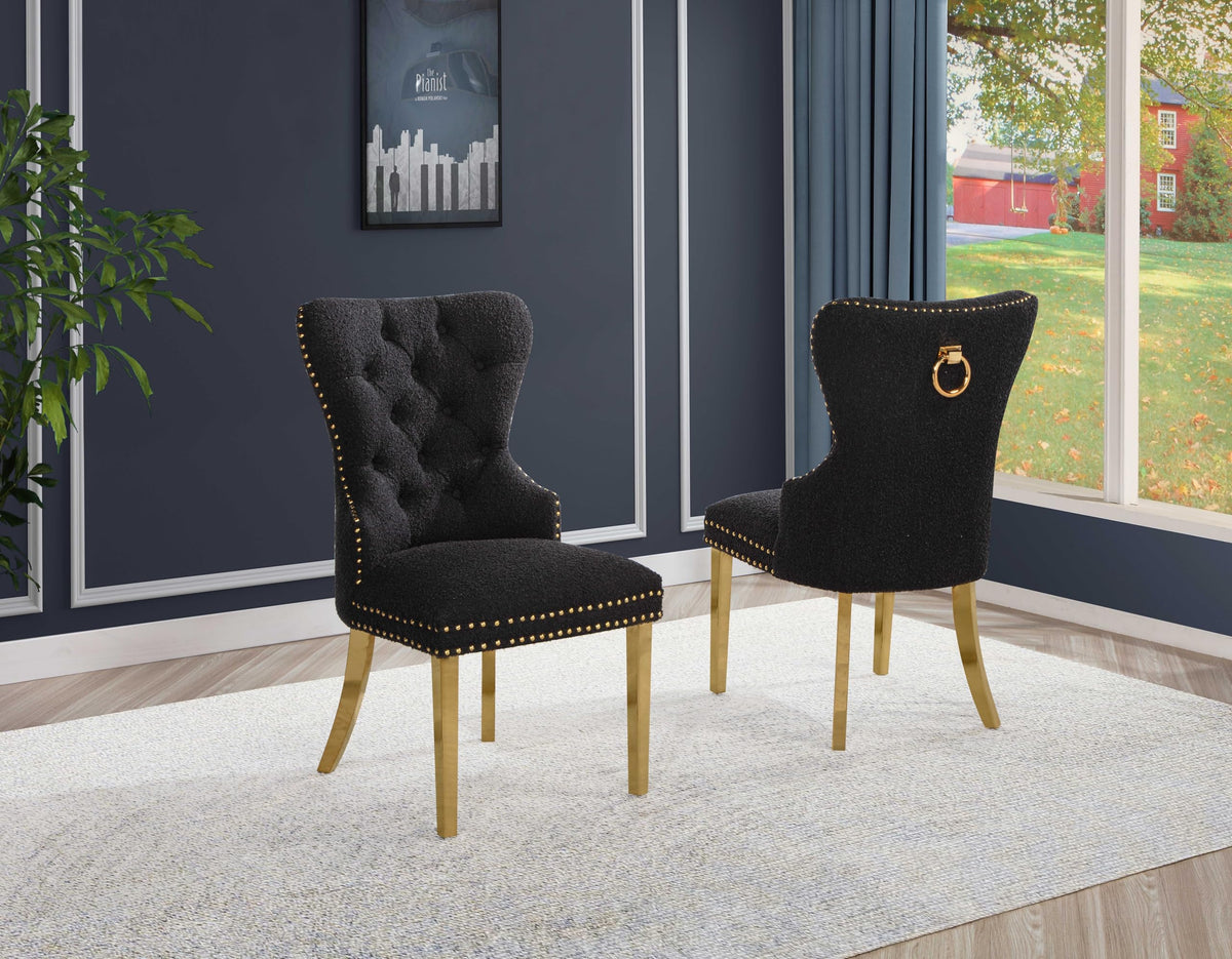 Black Boucle Upholstered Dining Chairs Set of 2 W639