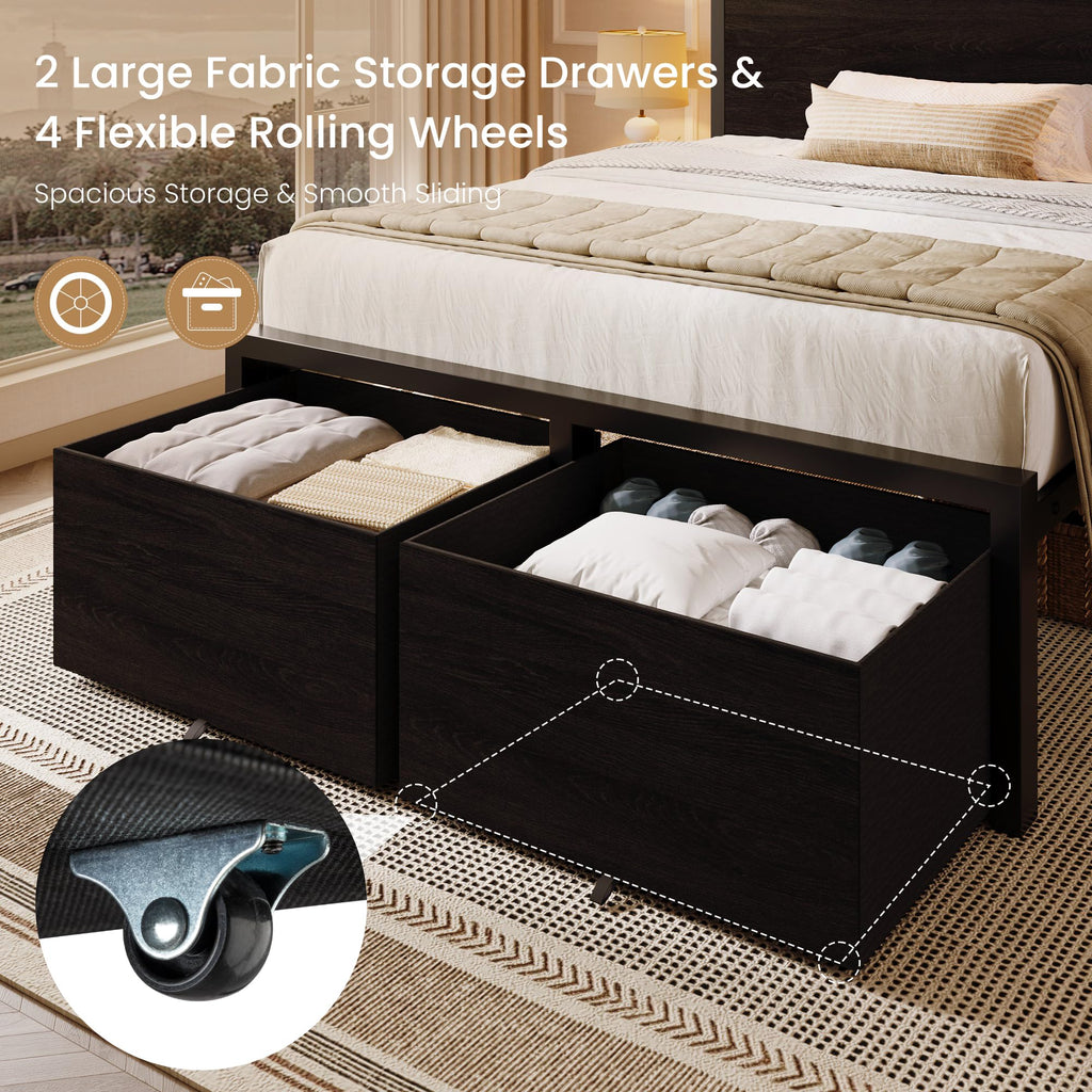 Twin LED Bed Frame with 2 Storage Drawers R697