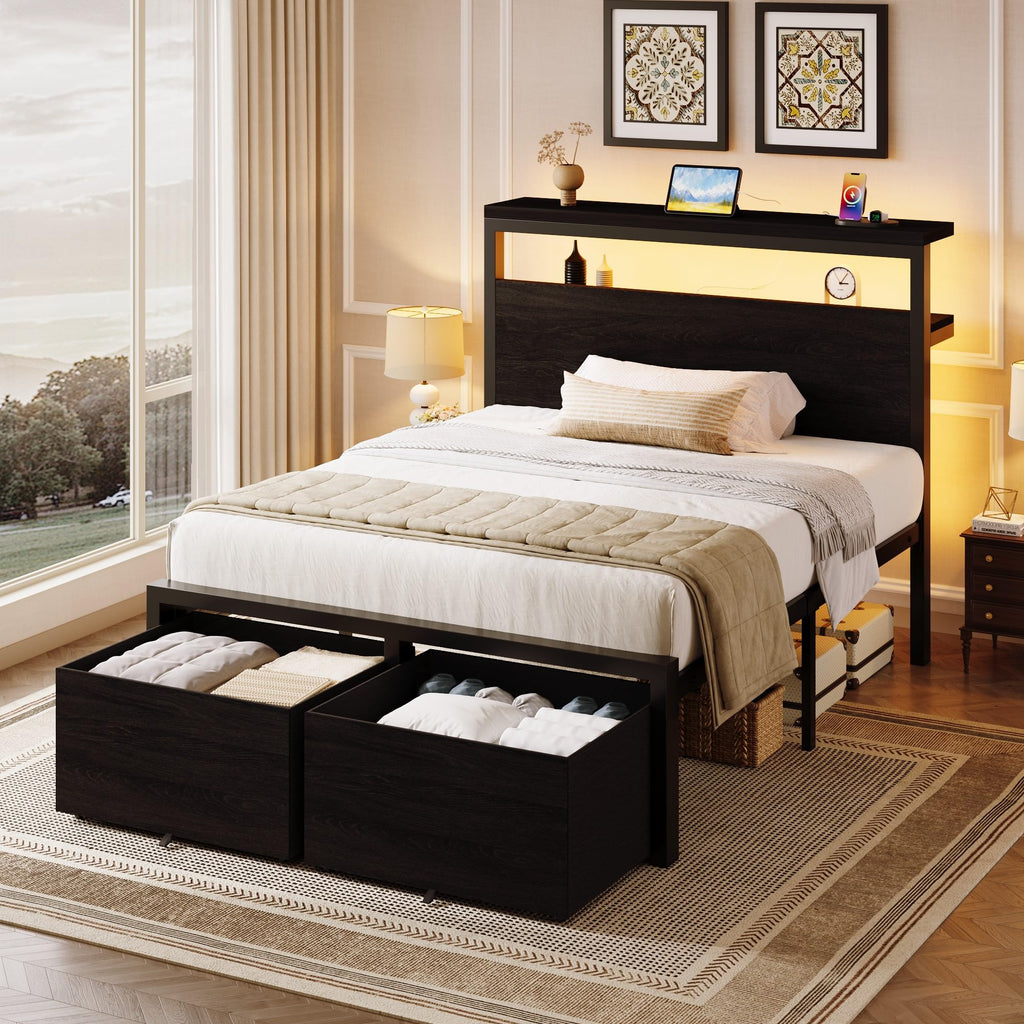 Twin LED Bed Frame with 2 Storage Drawers R697
