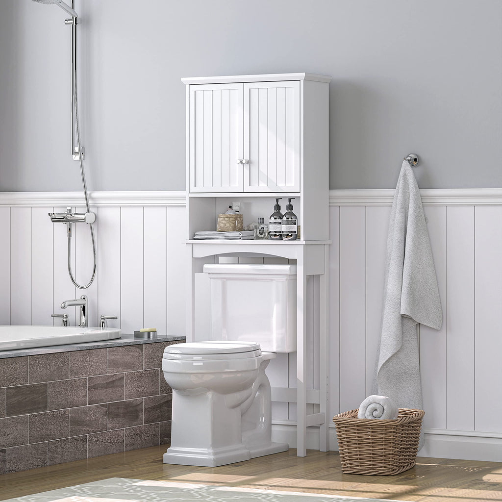 Over the Toilet Storage Cabinet with Doors, Adjustable Shelf, White J18313