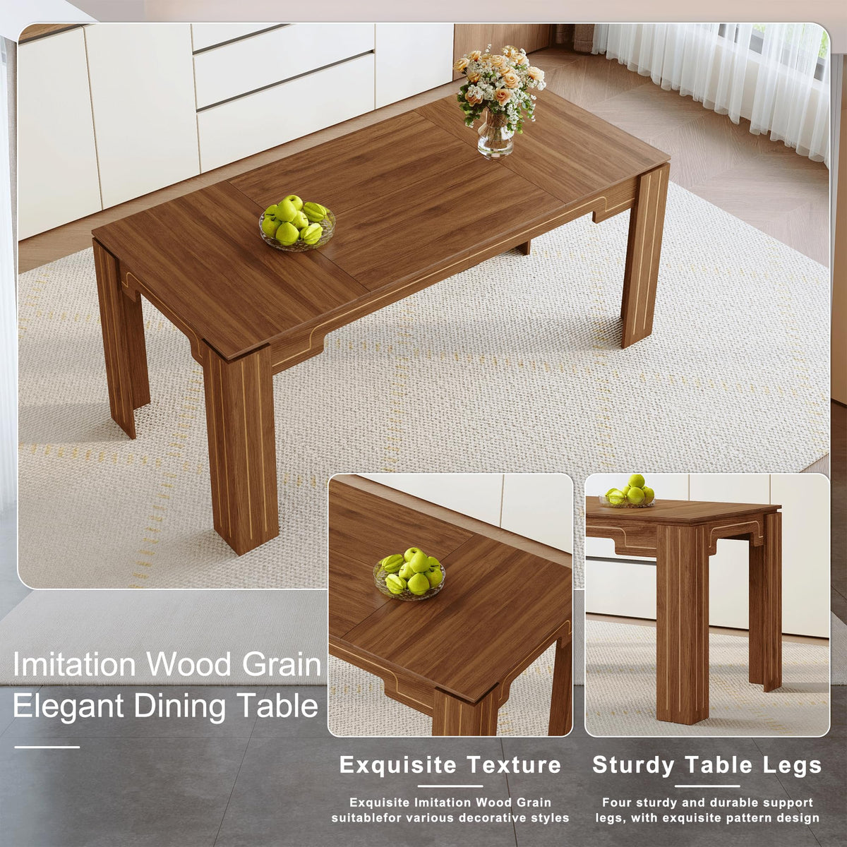 Walnut Dining Table Set with 8 Brown Fabric Chairs A327688