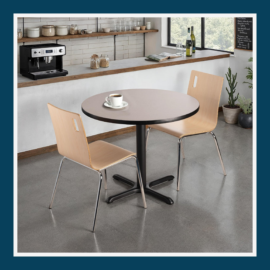 Round 36 in Diameter 30 in Dining Height Black Frame Gray Laminate Cafe Table I511374