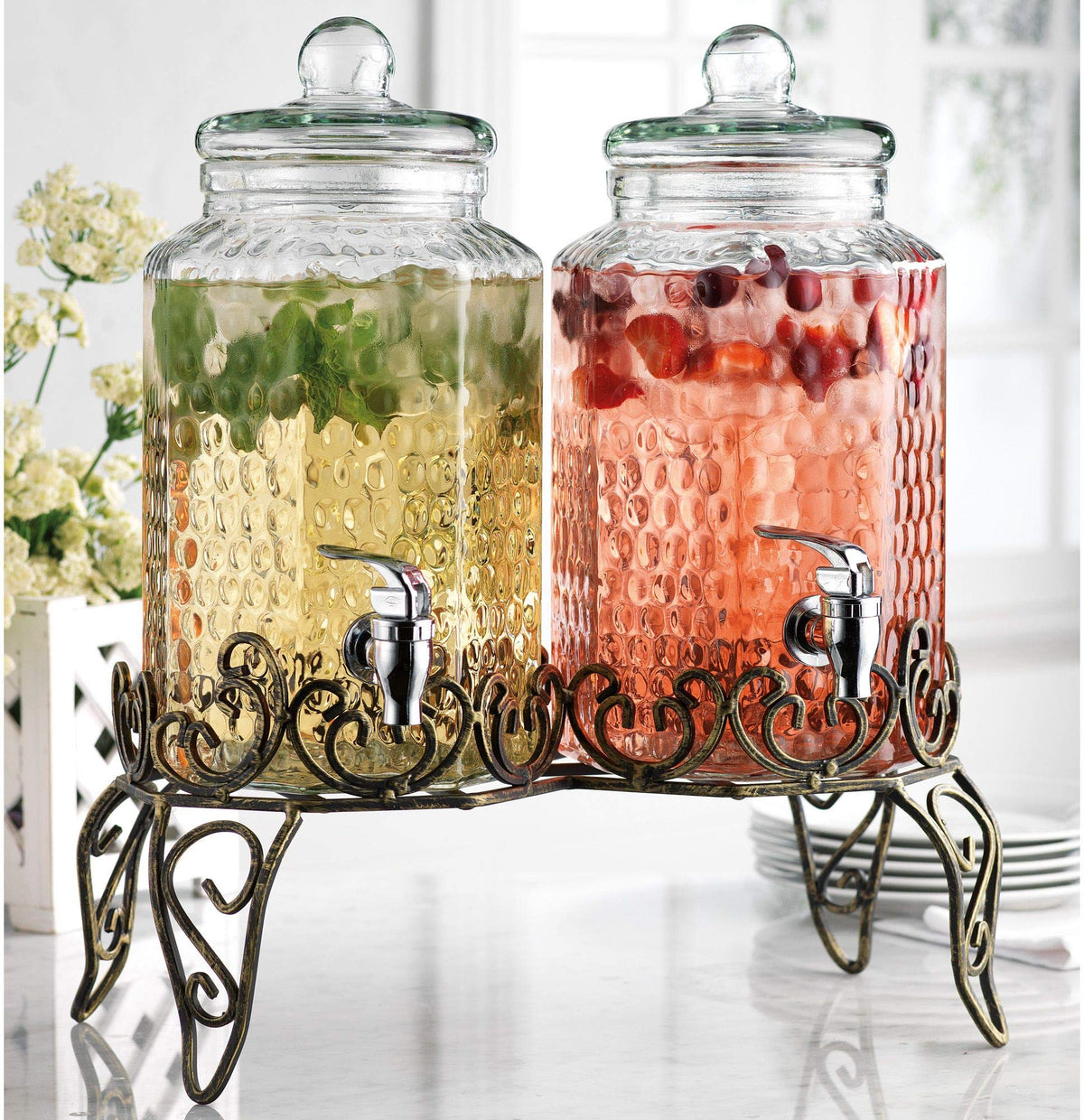 1 Gallon Glass Beverage Dispenser with Spigot Set of 2 H482464