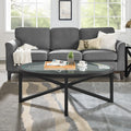 46" Oval Glass Coffee Table with Tempered Glass Top and Wood Base T120950
