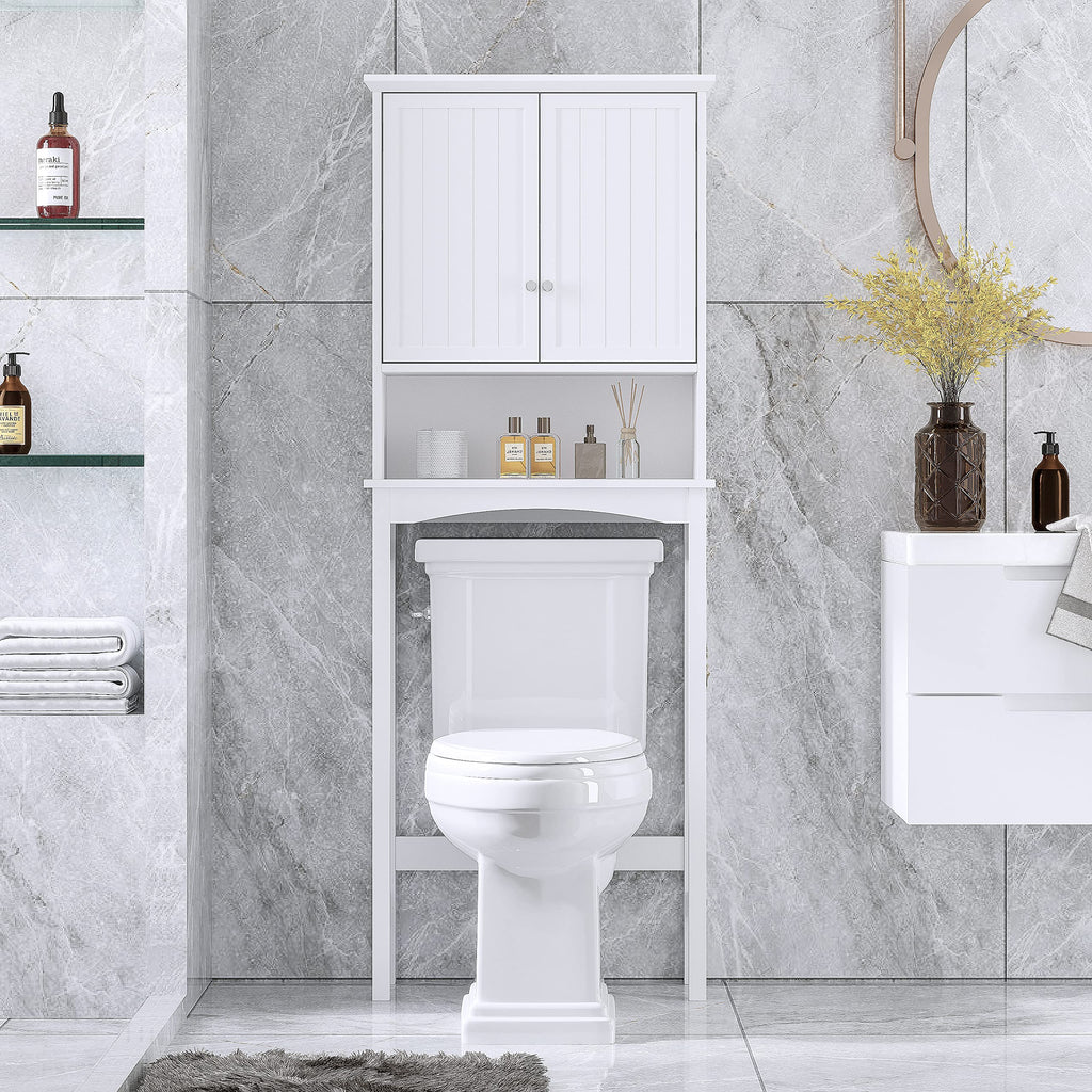 Over the Toilet Storage Cabinet with Doors, Adjustable Shelf, White J18313